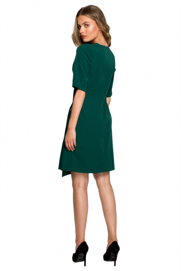 Sukienka midi prosta z krótkim rękawem podwójny przód zielona